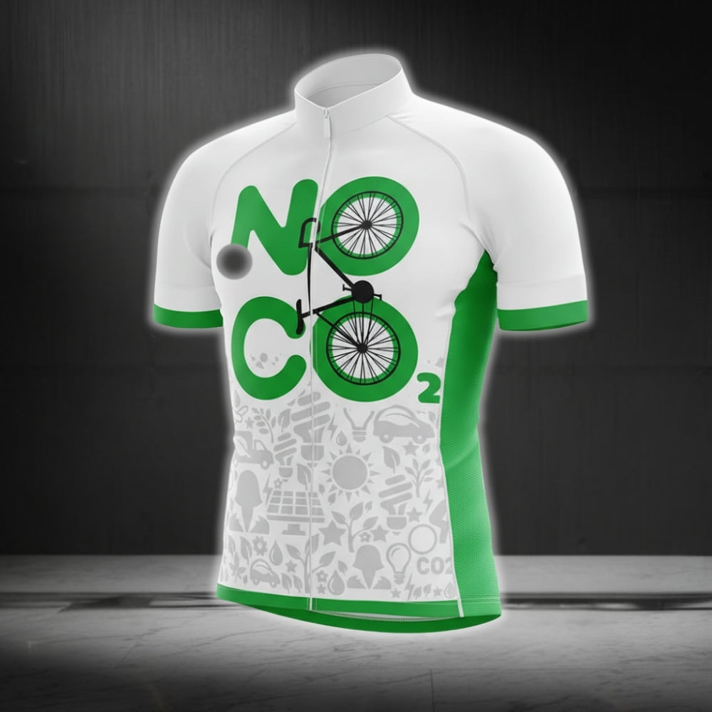 No CO2 Men's Green White Cycling Short Sleeve Jerseys, Eco Friendly Cycling Jerseys CG0191