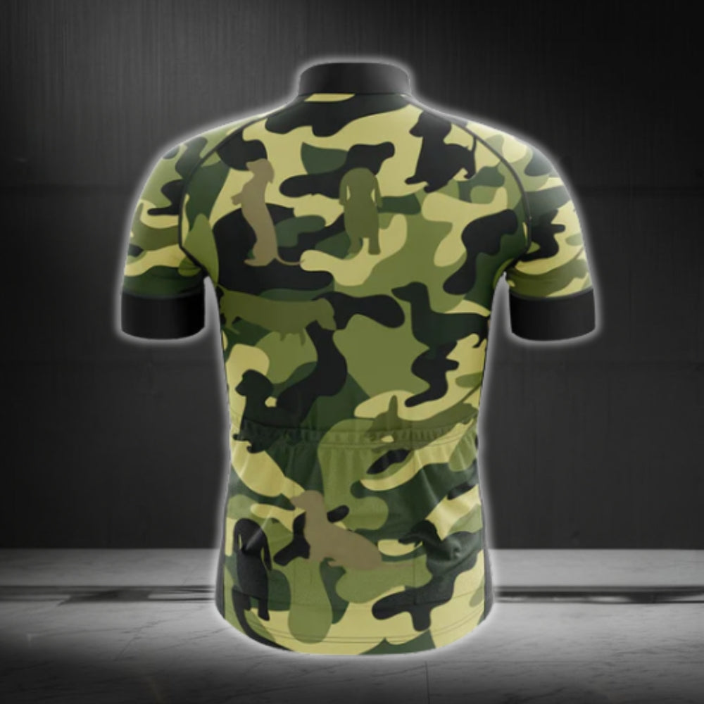 Camo Dachshund Cycling Short Sleeve Jersey For Men, Dachshund Cycling Jerseys CG0044
