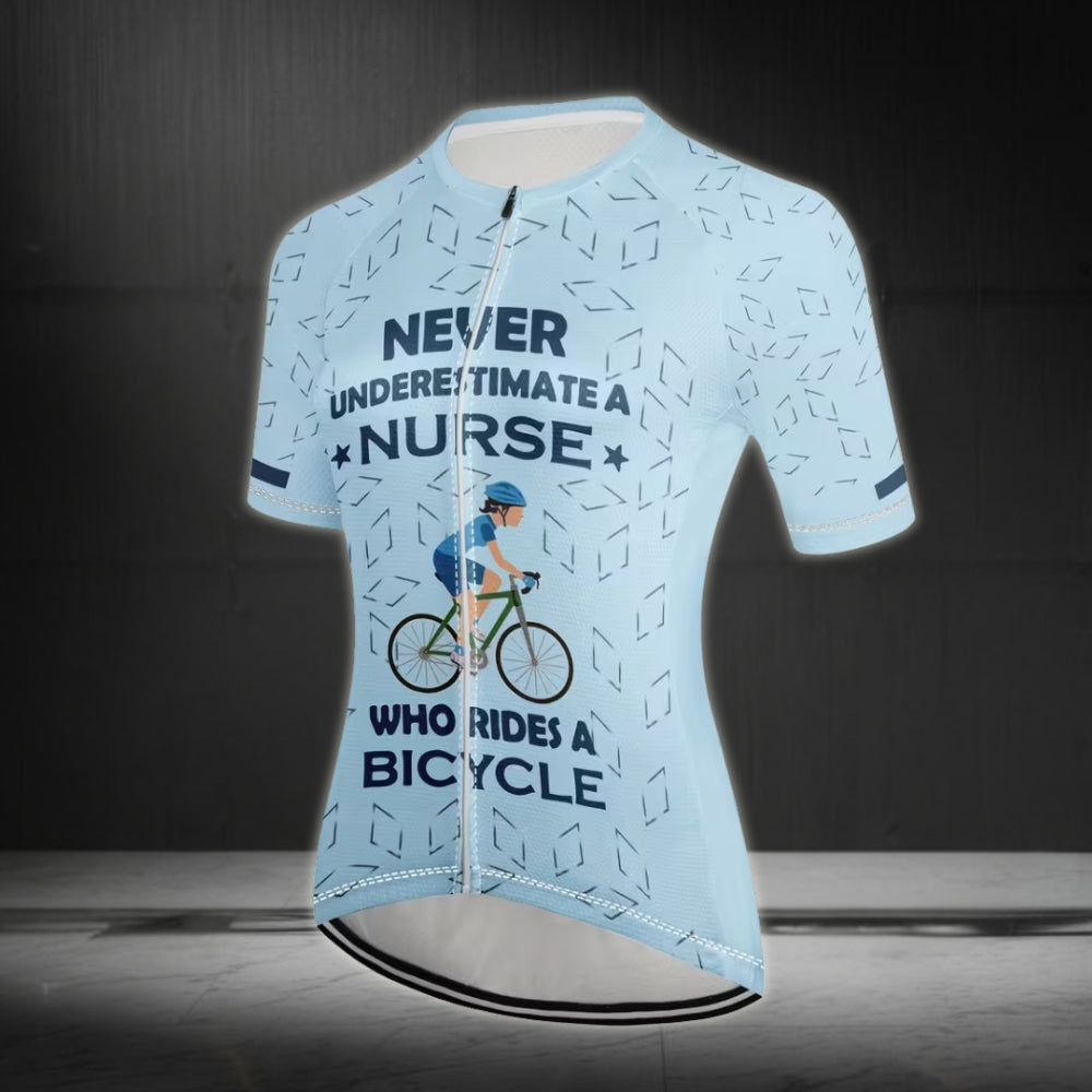 Never Underestimate A Nurse With A Bicycle Cycling Short Sleeve Jersey Womens, Funny Cycling Jersey For Nurse CZ0086