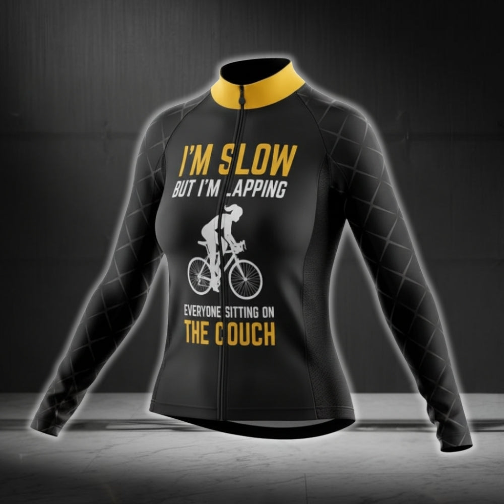 I'm Slow But I'm Lapping Everyone Sitting On The Couch Long Sleeve Cycling Jersey For Women, Women's Funny Cycling Jerseys CG0416