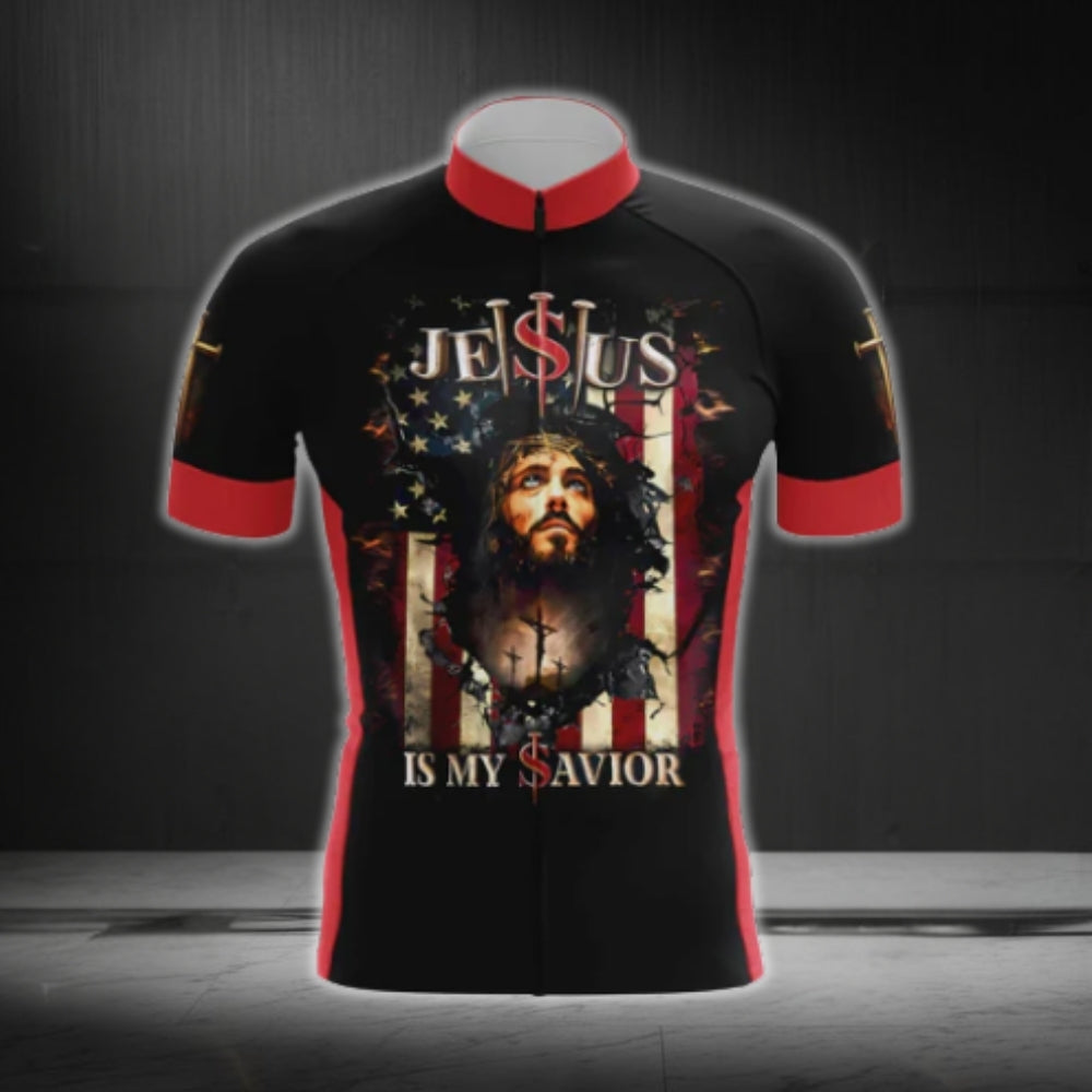 Jesus Is My Savior Short Sleeve Cycling Jersey For Men, Jesus Cycling Jerseys CG0539