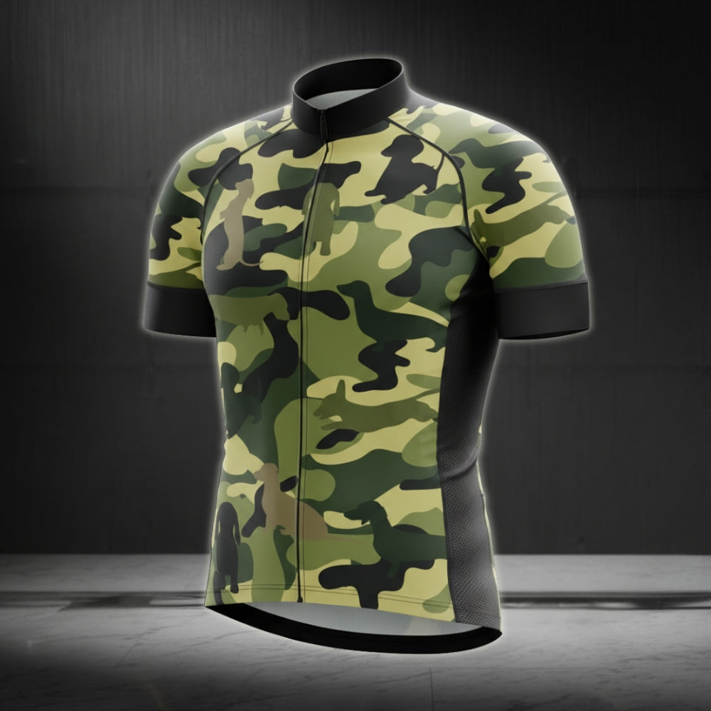 Camo Dachshund Cycling Short Sleeve Jersey For Men, Dachshund Cycling Jerseys CG0044
