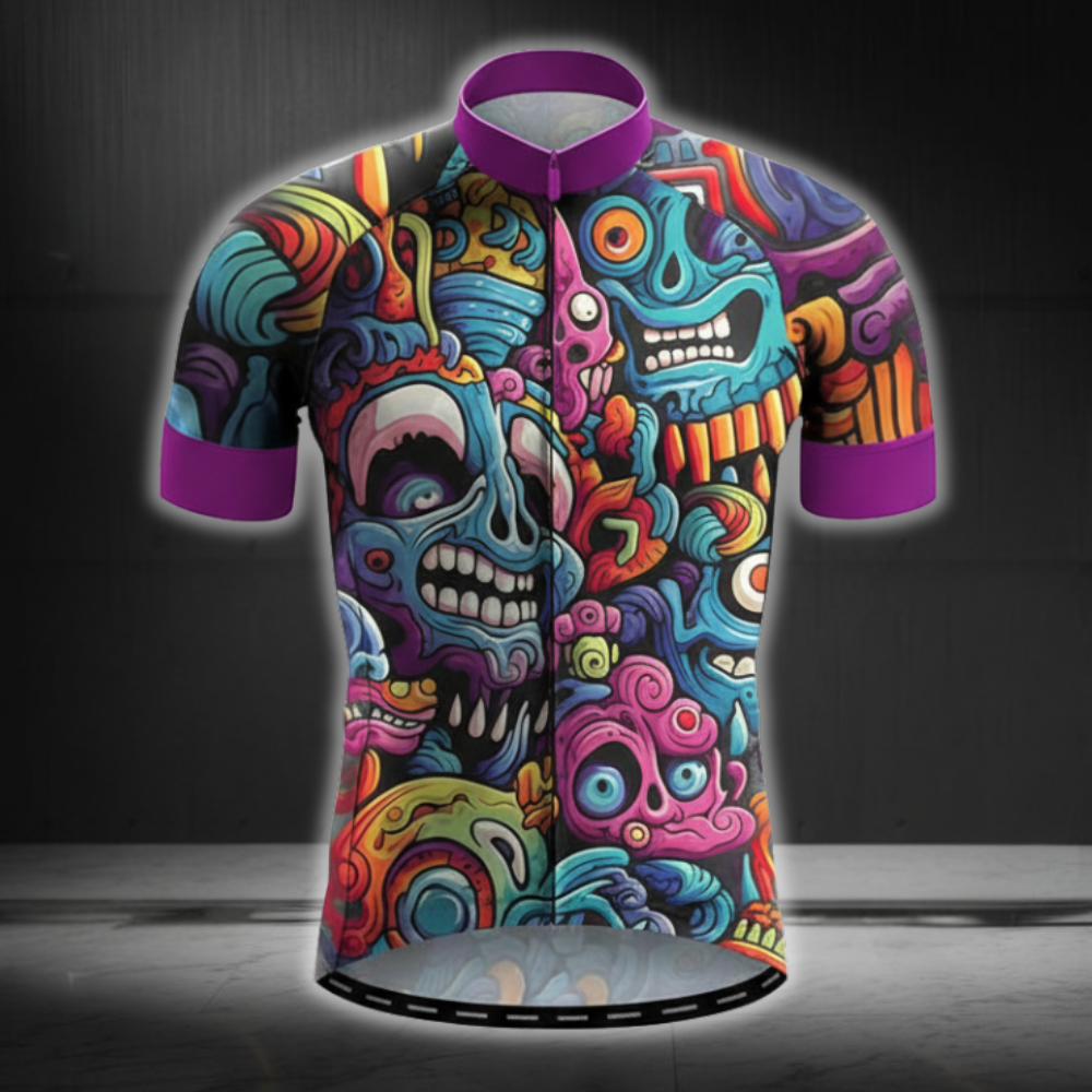 Psychedelic Skull Colorful Men's Short Sleeve Cycling Jersey, Psychedelic Cyling Jerseys CZ0133