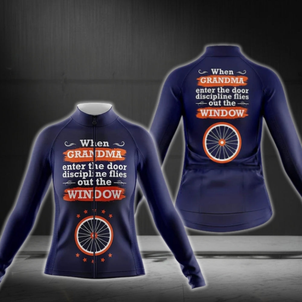 When Grandma Enter The Door Discipline Flies Out The Window Women's Long Sleeve Cycling Jersey, Funny Grandma Cycling Jersey CG0417