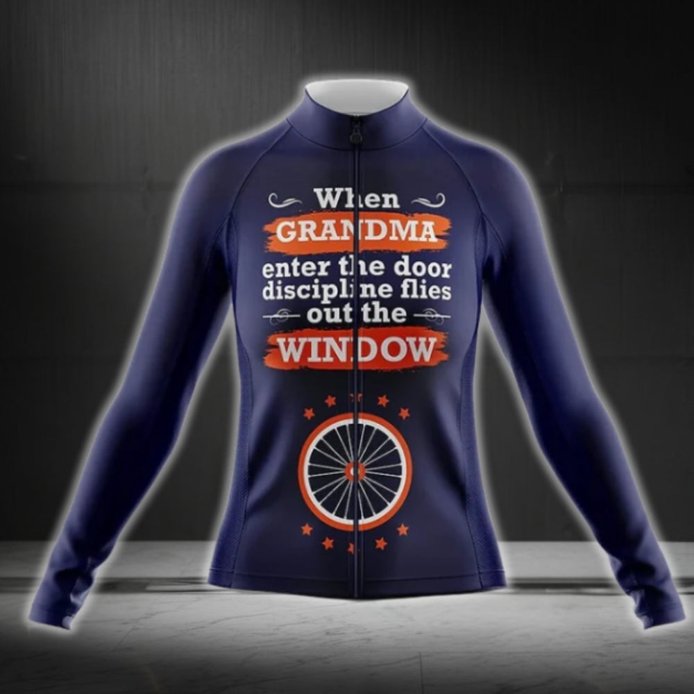 When Grandma Enter The Door Discipline Flies Out The Window Women's Long Sleeve Cycling Jersey, Funny Grandma Cycling Jersey CG0417