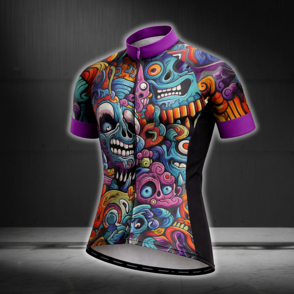 Psychedelic Skull Colorful Men's Short Sleeve Cycling Jersey, Psychedelic Cyling Jerseys CZ0133