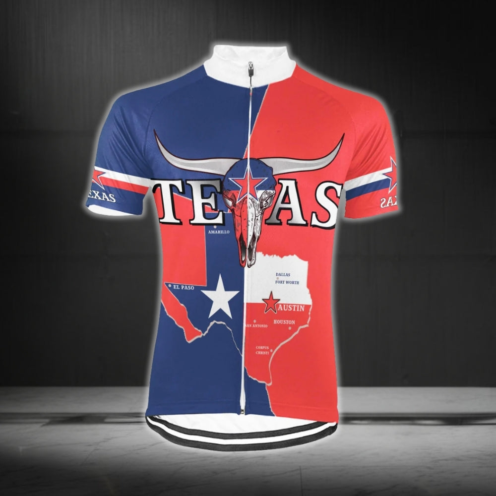 Custom Blue And Red Texas Flag Cycling Jersey Short Sleeve Mens, Custom Texas Cycling Jerseys CG0315