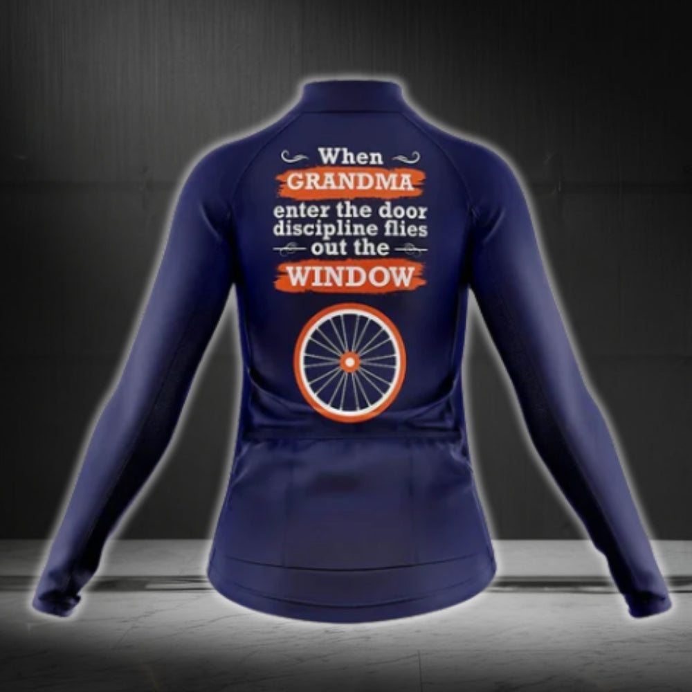 When Grandma Enter The Door Discipline Flies Out The Window Women's Long Sleeve Cycling Jersey, Funny Grandma Cycling Jersey CG0417