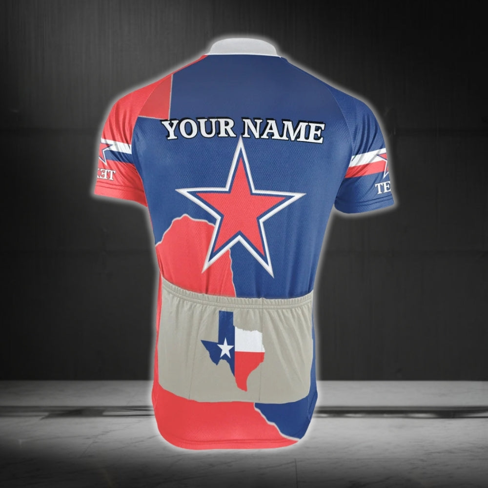Custom Blue And Red Texas Flag Cycling Jersey Short Sleeve Mens, Custom Texas Cycling Jerseys CG0315