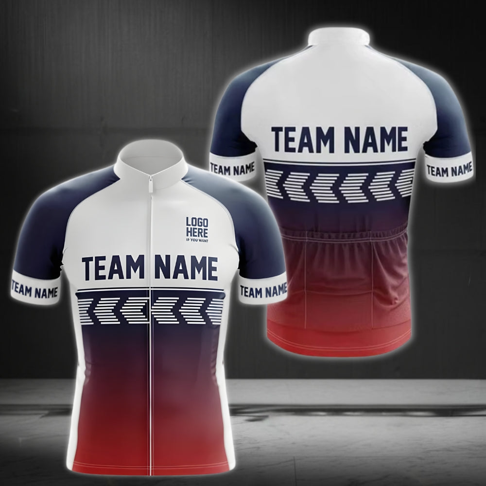 Blue Red And White Custom Team Cycling Short Sleeve Jersey For Mens, Custom Cycling Jerseys CZ0078