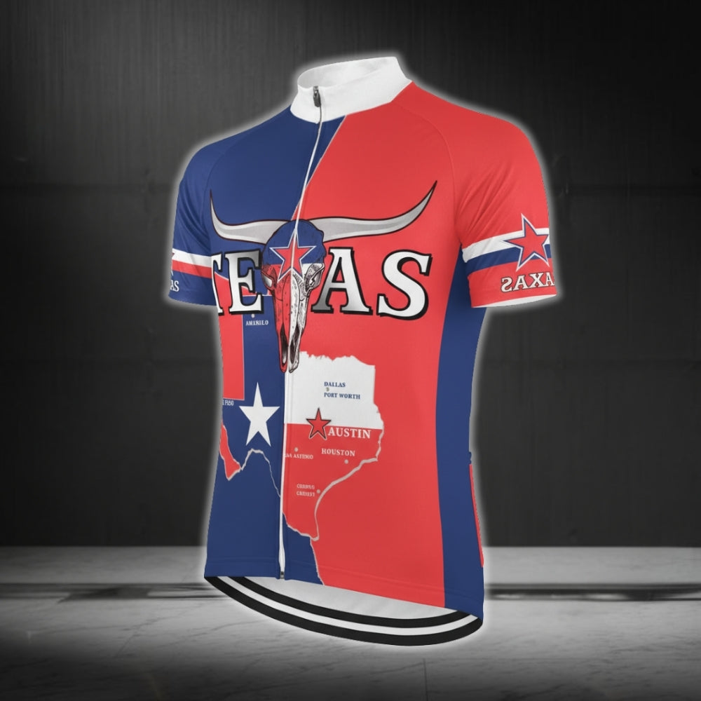 Custom Blue And Red Texas Flag Cycling Jersey Short Sleeve Mens, Custom Texas Cycling Jerseys CG0315
