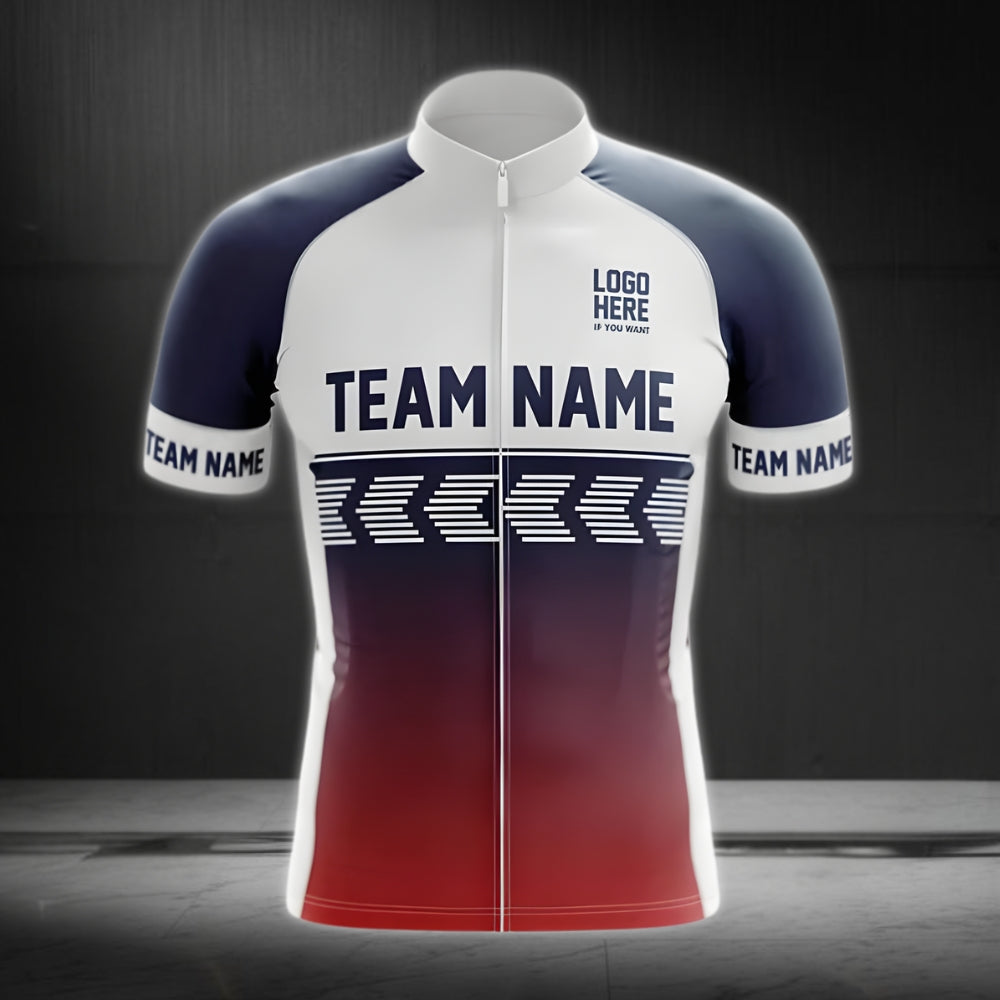 Blue Red And White Custom Team Cycling Short Sleeve Jersey For Mens, Custom Cycling Jerseys CZ0078