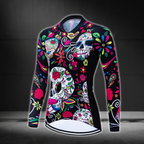 Sugar Skull Cycling Long Sleeve Jersey Womens, Day Of The Dead Cycling Jerseys For Ladies CZ0134