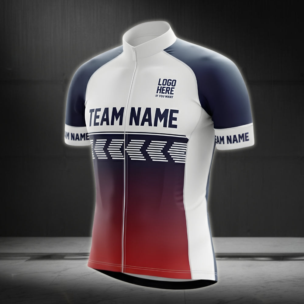 Blue Red And White Custom Team Cycling Short Sleeve Jersey For Mens, Custom Cycling Jerseys CZ0078