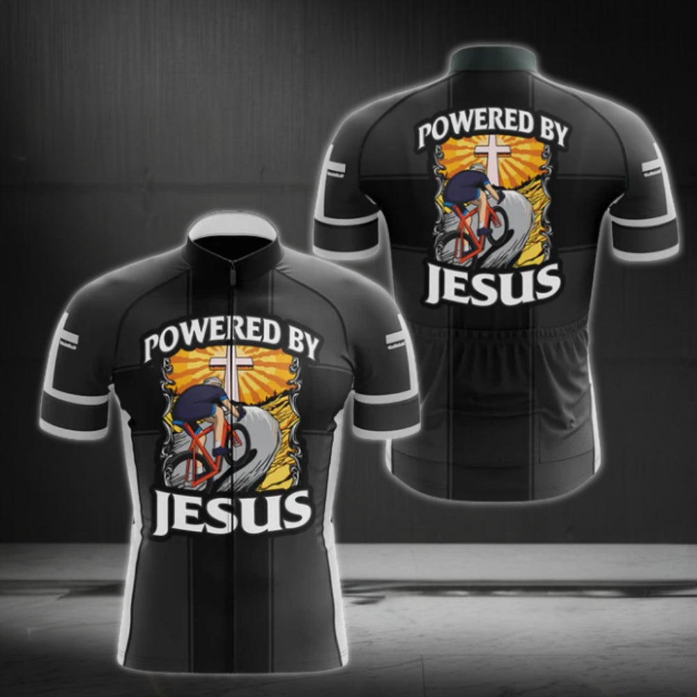 Powered By Jesus Cycling Short Sleeve Jersey Mens, Christian Cycling Jerseys For Men CZ0094