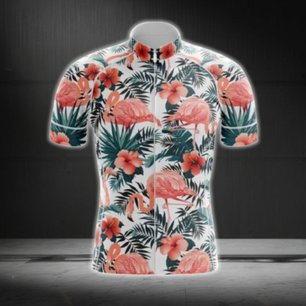 Tropical Flamingo Cycling Short Sleeve Men Jersey, Flamingo Cycling Jerseys CG0616