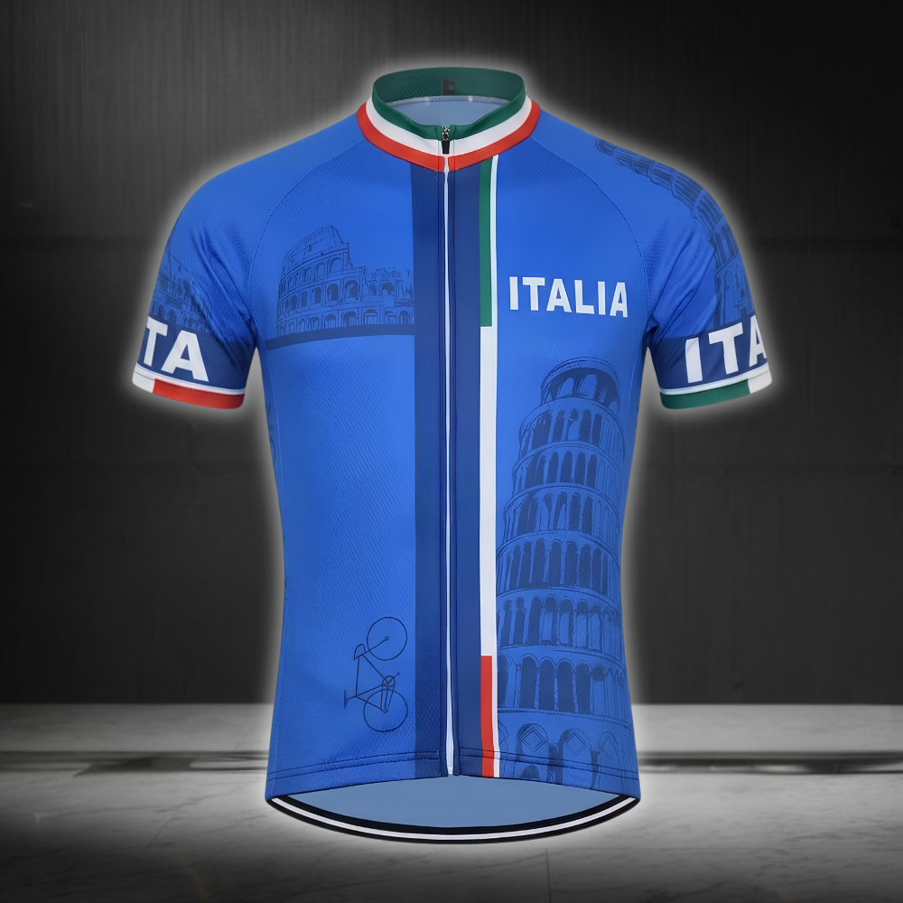 Men's Blue Itali Cycling Short Sleeve Jersey, Itali Cycling Jersey CG0835