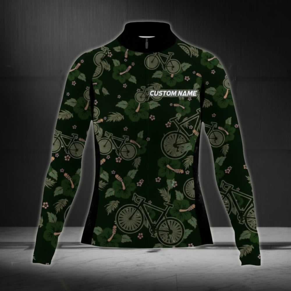 Custom Women's Floral Cycling Long Sleeve Jersey, Custom Cycling Jersey For Women CZ0008