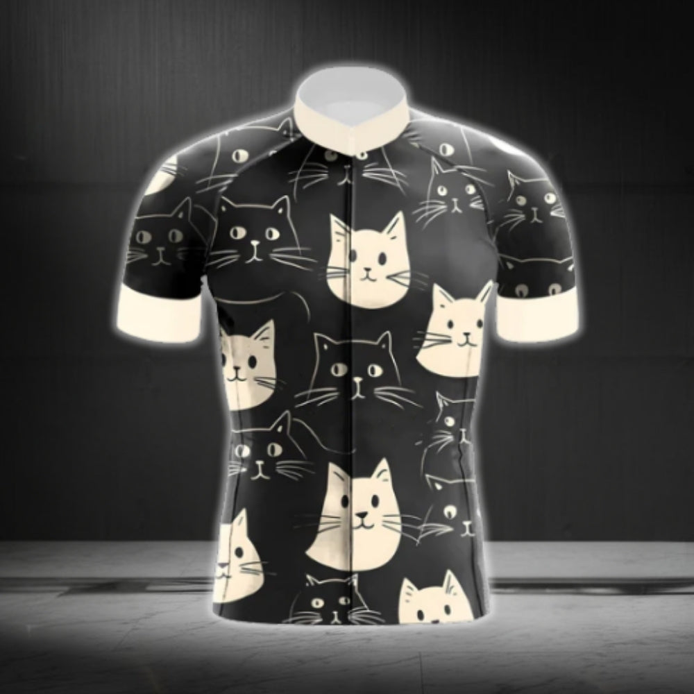 Black And Beige Cat Cycling Short Sleeve Jersey Mens, Cat Cycling Jerseys CG0542