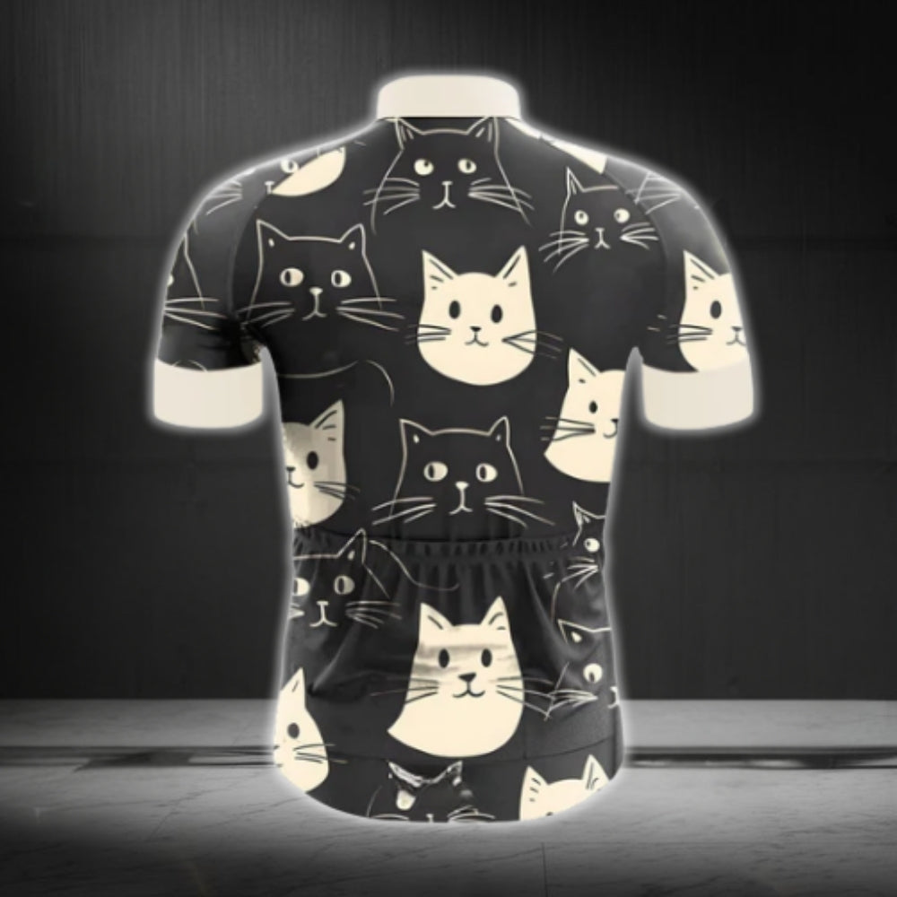 Black And Beige Cat Cycling Short Sleeve Jersey Mens, Cat Cycling Jerseys CG0542