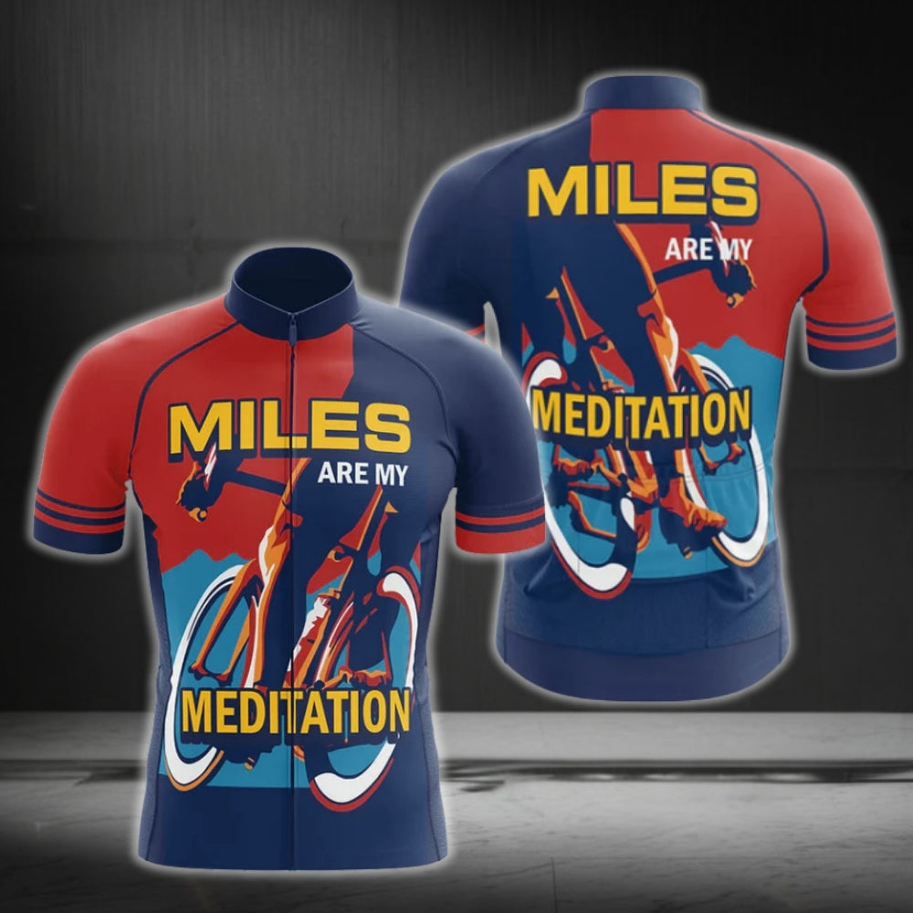 Miles Are My Meditation Short Sleeve Cycling Jersey For Men, Men's Red Navy Cycling Jerseys CG0195