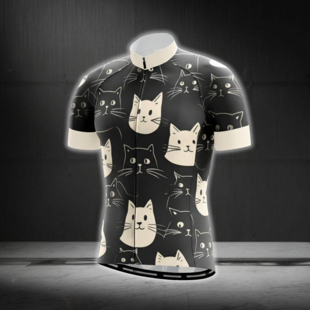 Black And Beige Cat Cycling Short Sleeve Jersey Mens, Cat Cycling Jerseys CG0542
