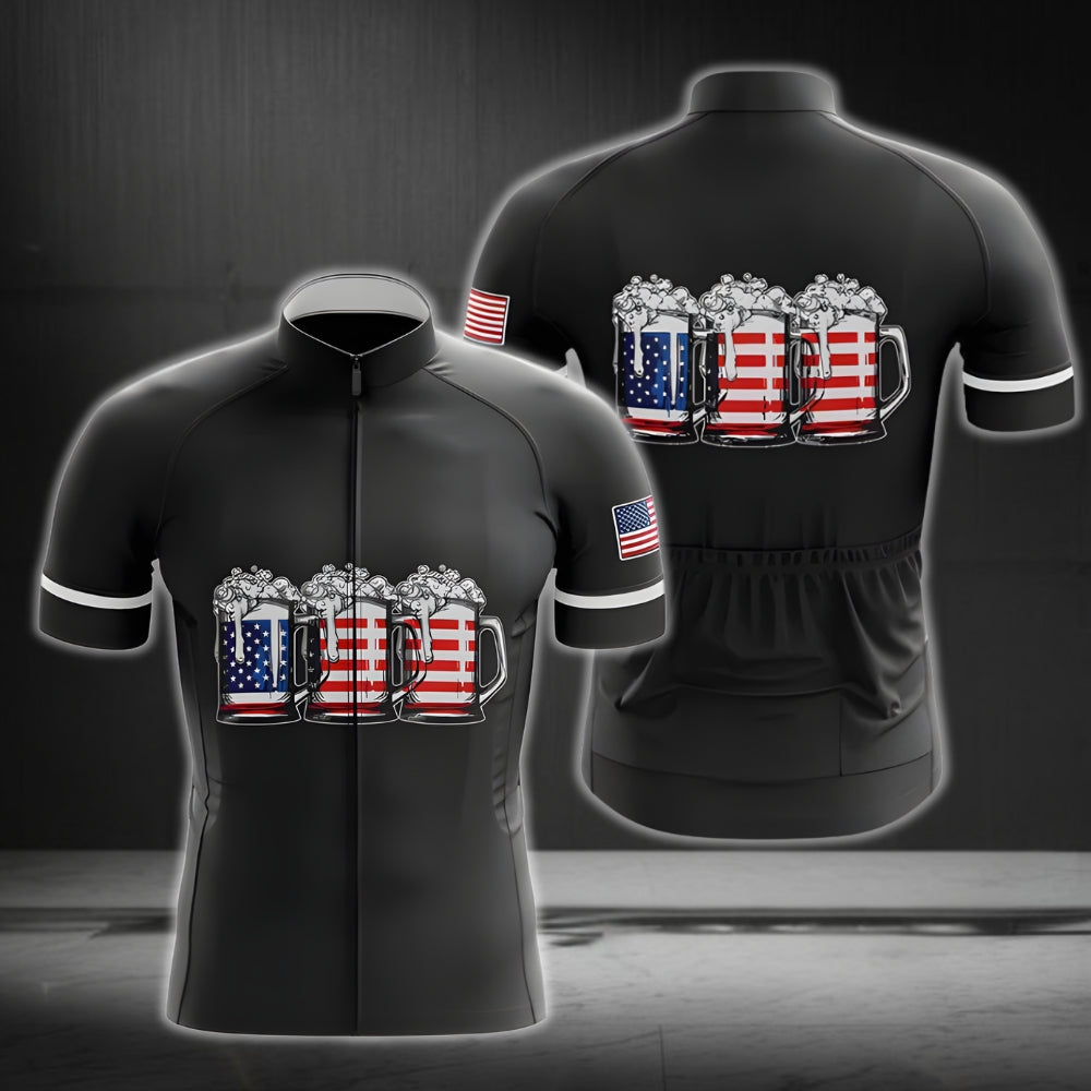 Beer American Flag Cycling Jersey Short Sleeve For Mens, Patriotic Beer Cycling Jerseys CG0048