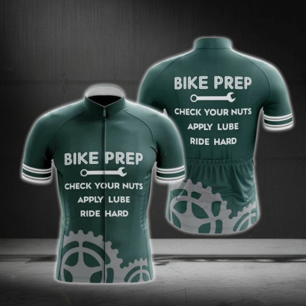 Bike Prep Check Your Nuts Apply Lube Ride Hard Men's Cycling Short Sleeve Jersey, Green Cycling Jerseys  CG0543
