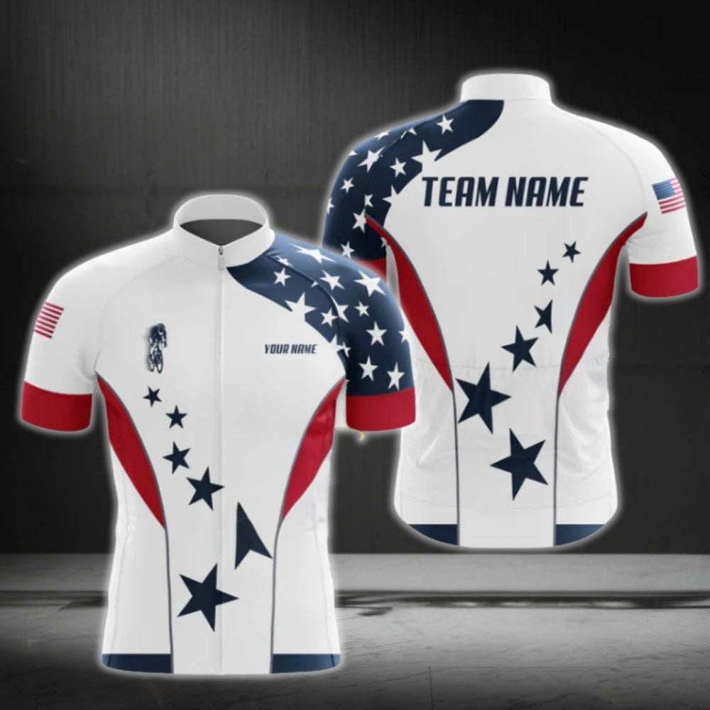 Custom American Flag Cycling Short Sleeve Jersey For Men, Custom Patriotic Cycling Jerseys CG0420