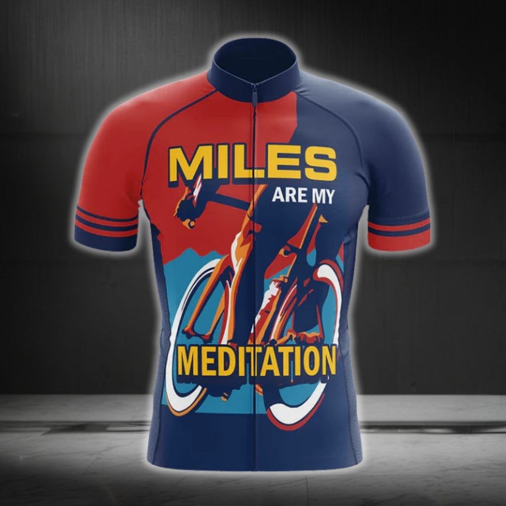 Miles Are My Meditation Short Sleeve Cycling Jersey For Men, Men's Red Navy Cycling Jerseys CG0195