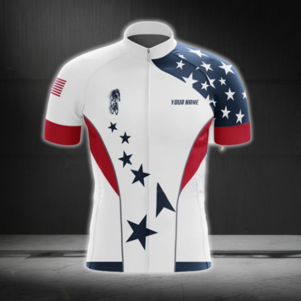 Custom American Flag Cycling Short Sleeve Jersey For Men, Custom Patriotic Cycling Jerseys CG0420