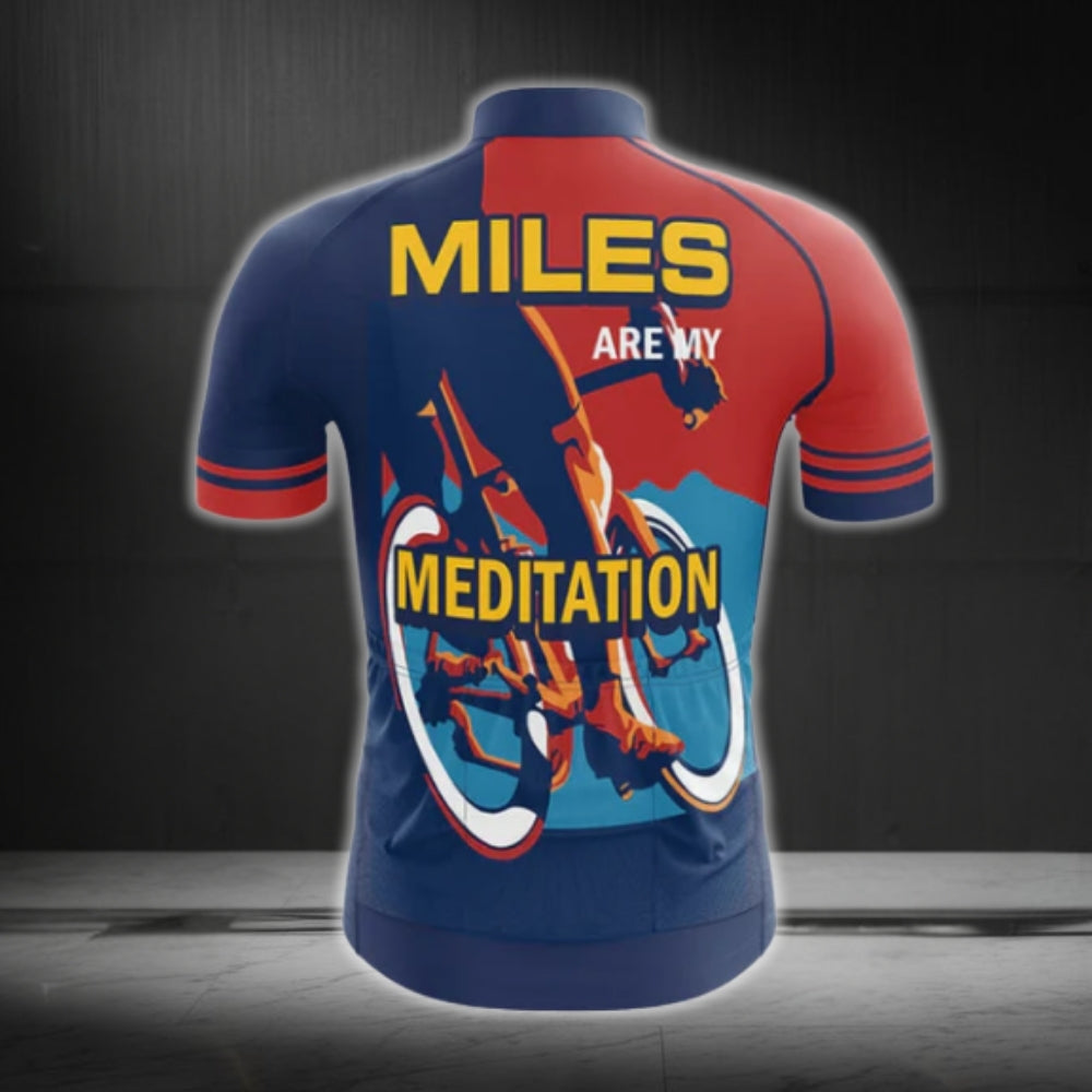 Miles Are My Meditation Short Sleeve Cycling Jersey For Men, Men's Red Navy Cycling Jerseys CG0195