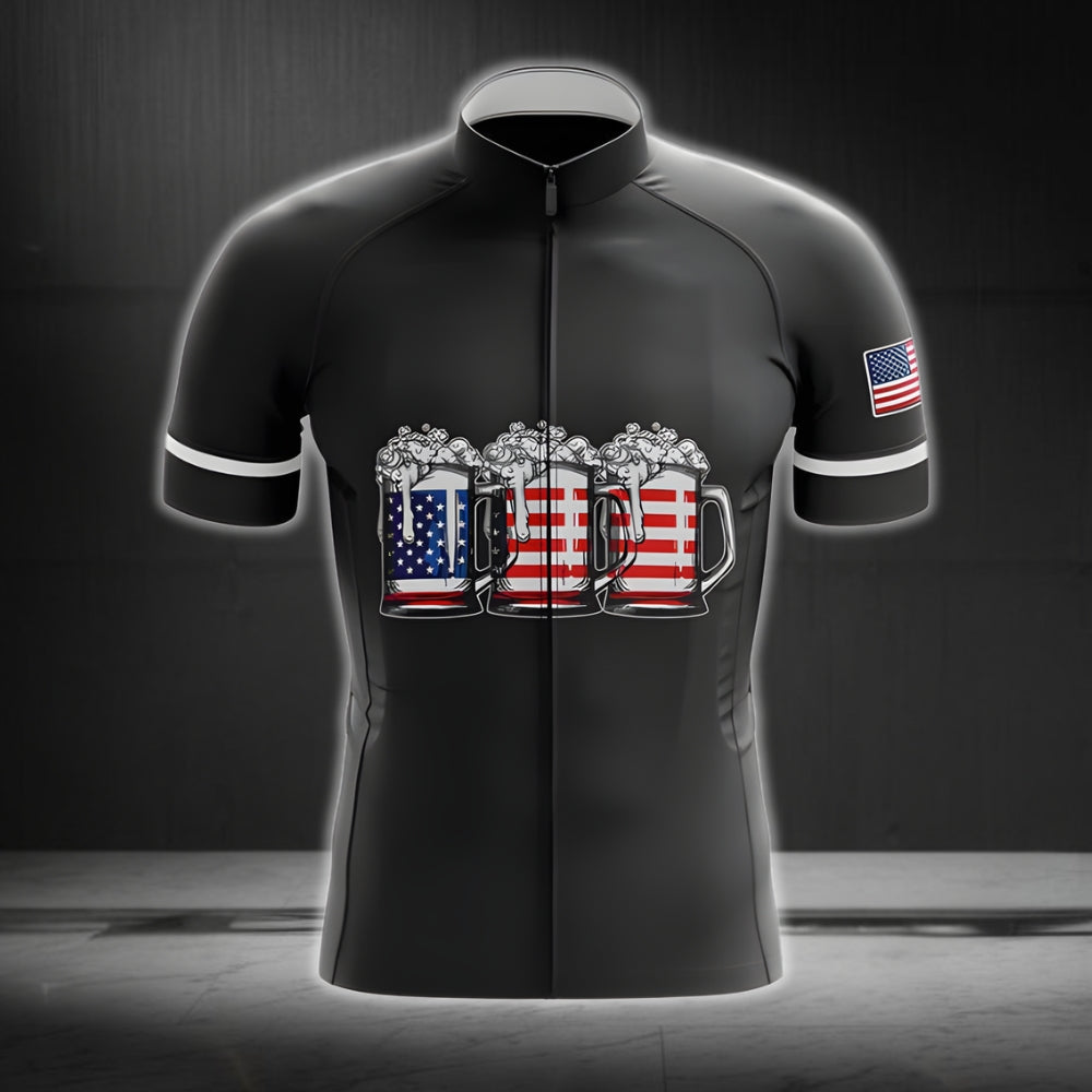Beer American Flag Cycling Jersey Short Sleeve For Mens, Patriotic Beer Cycling Jerseys CG0048