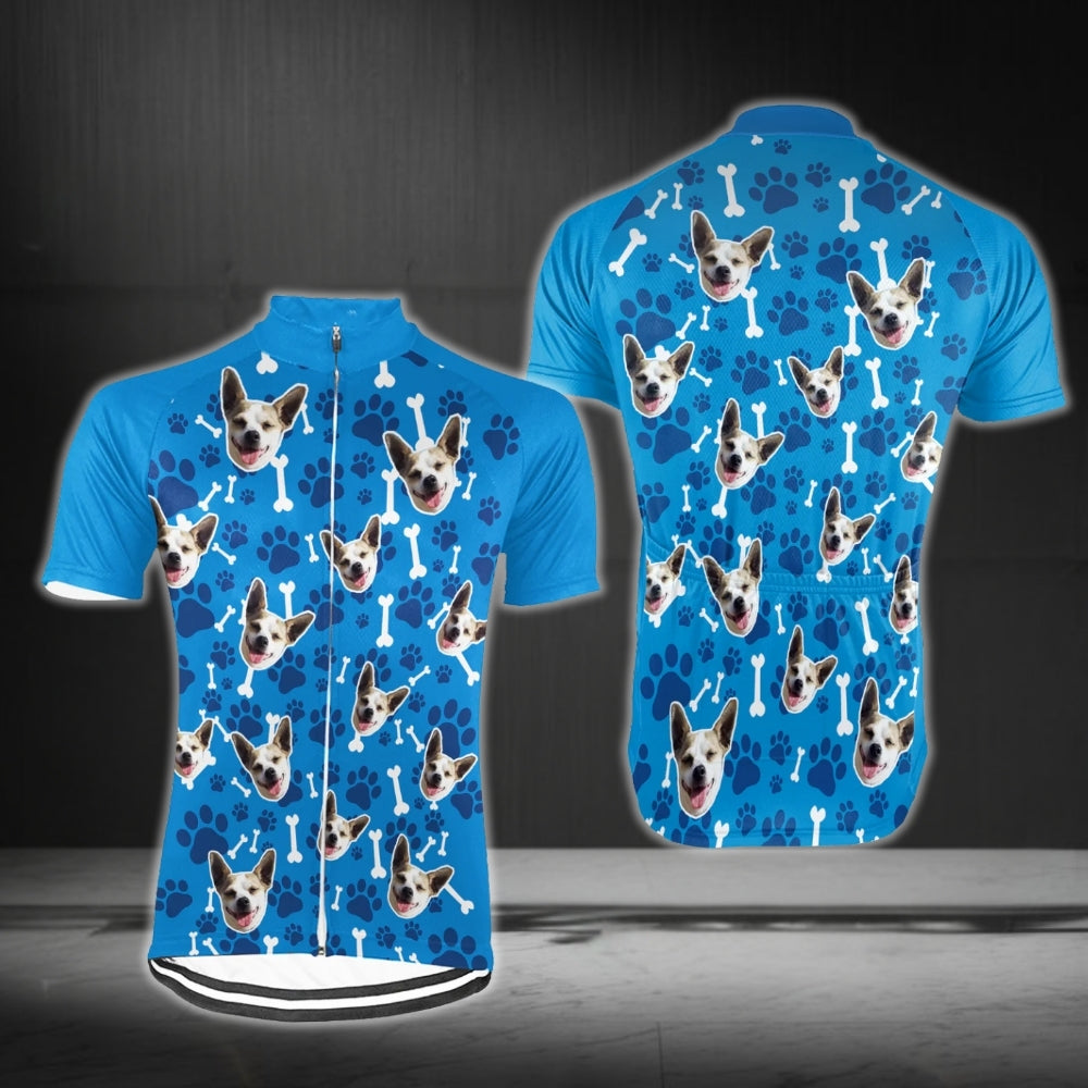 Custom Dog Face Cycling Short Sleeve Jersey For Mens, Custom Photo Dog Pets Cycling Jerseys CG0320