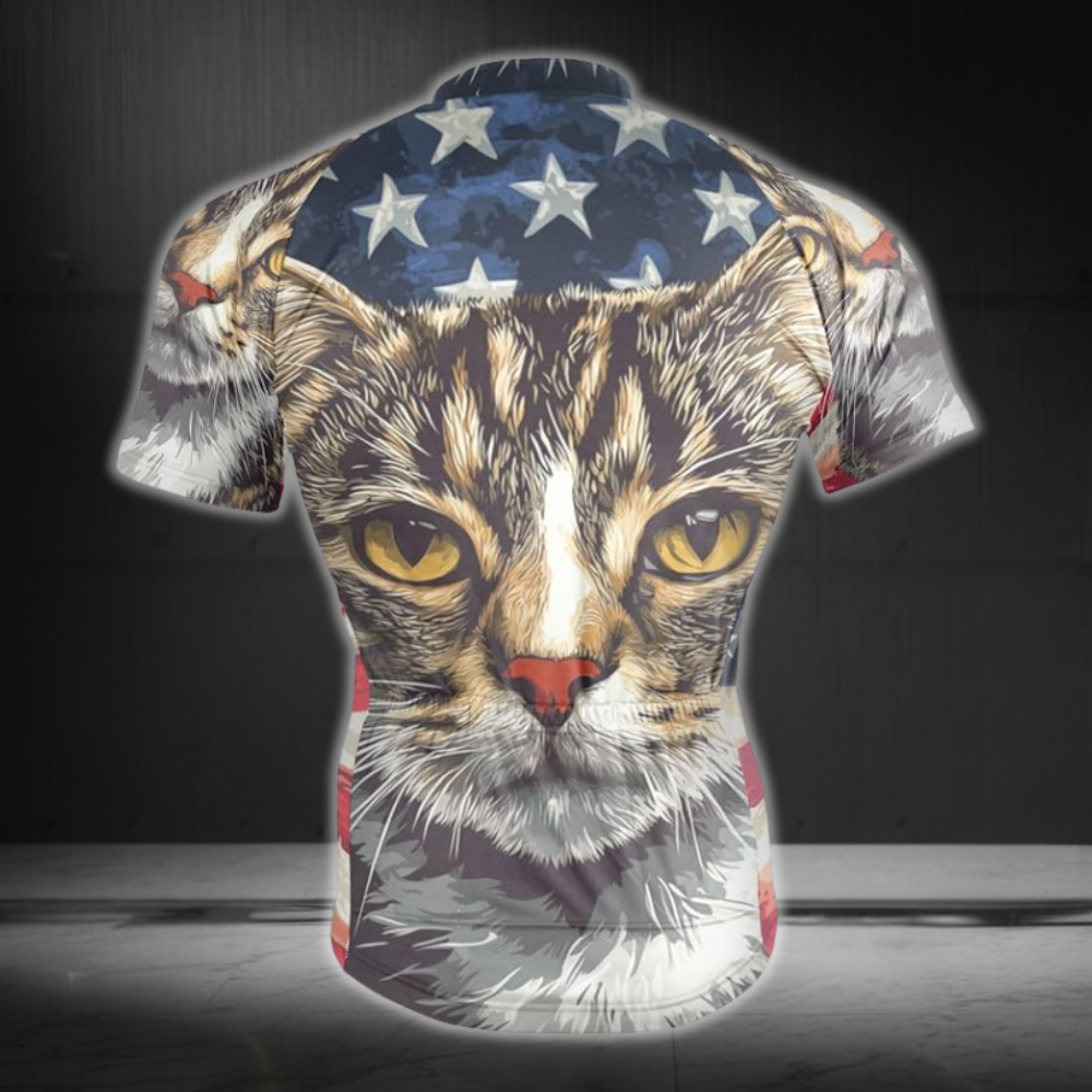 Cat American Flag Cycling Short Sleeve Jersey For Mens, Cat Patriotic Cycling Jerseys CZ0136