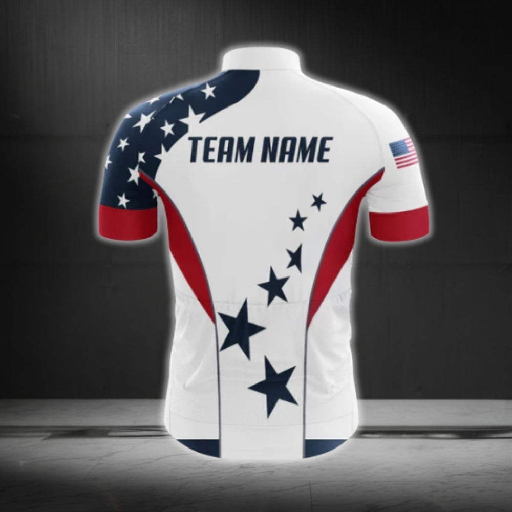 Custom American Flag Cycling Short Sleeve Jersey For Men, Custom Patriotic Cycling Jerseys CG0420