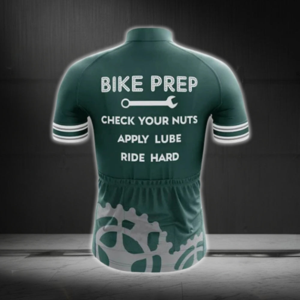 Bike Prep Check Your Nuts Apply Lube Ride Hard Men's Cycling Short Sleeve Jersey, Green Cycling Jerseys  CG0543