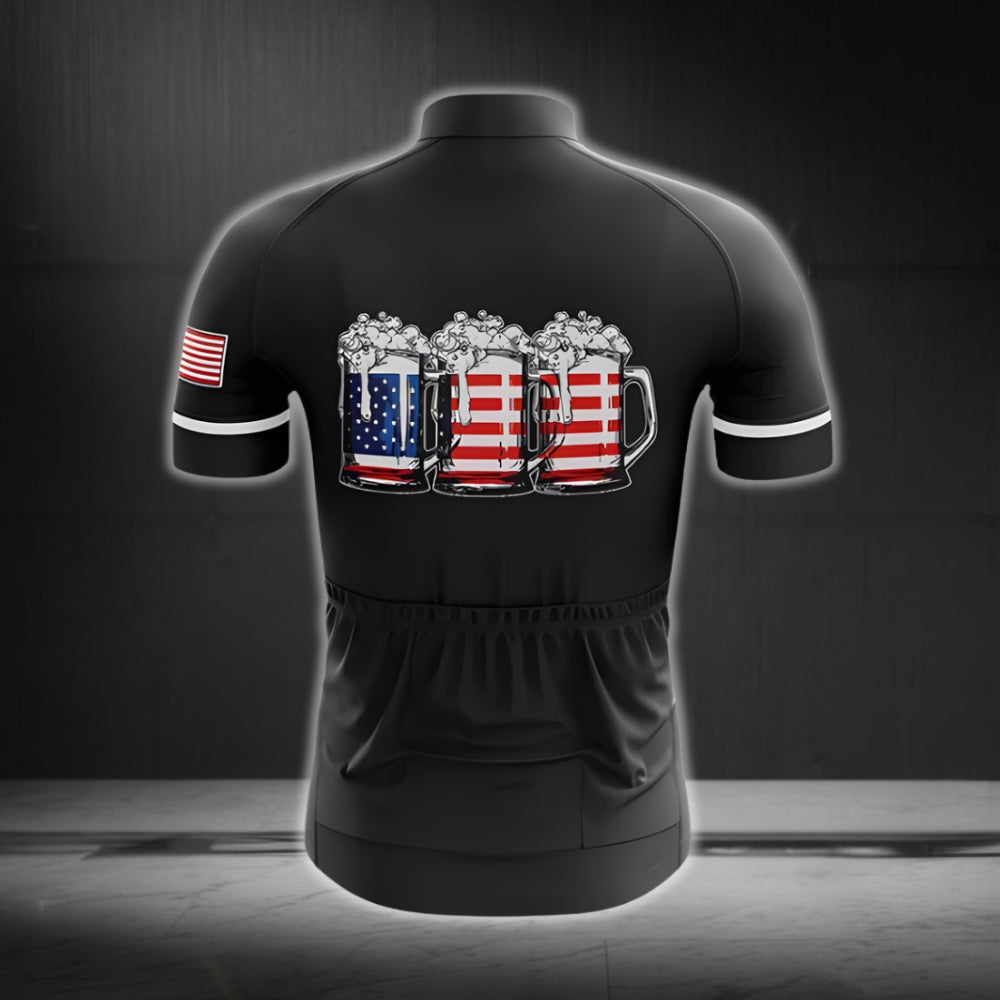 Beer American Flag Cycling Jersey Short Sleeve For Mens, Patriotic Beer Cycling Jerseys CG0048