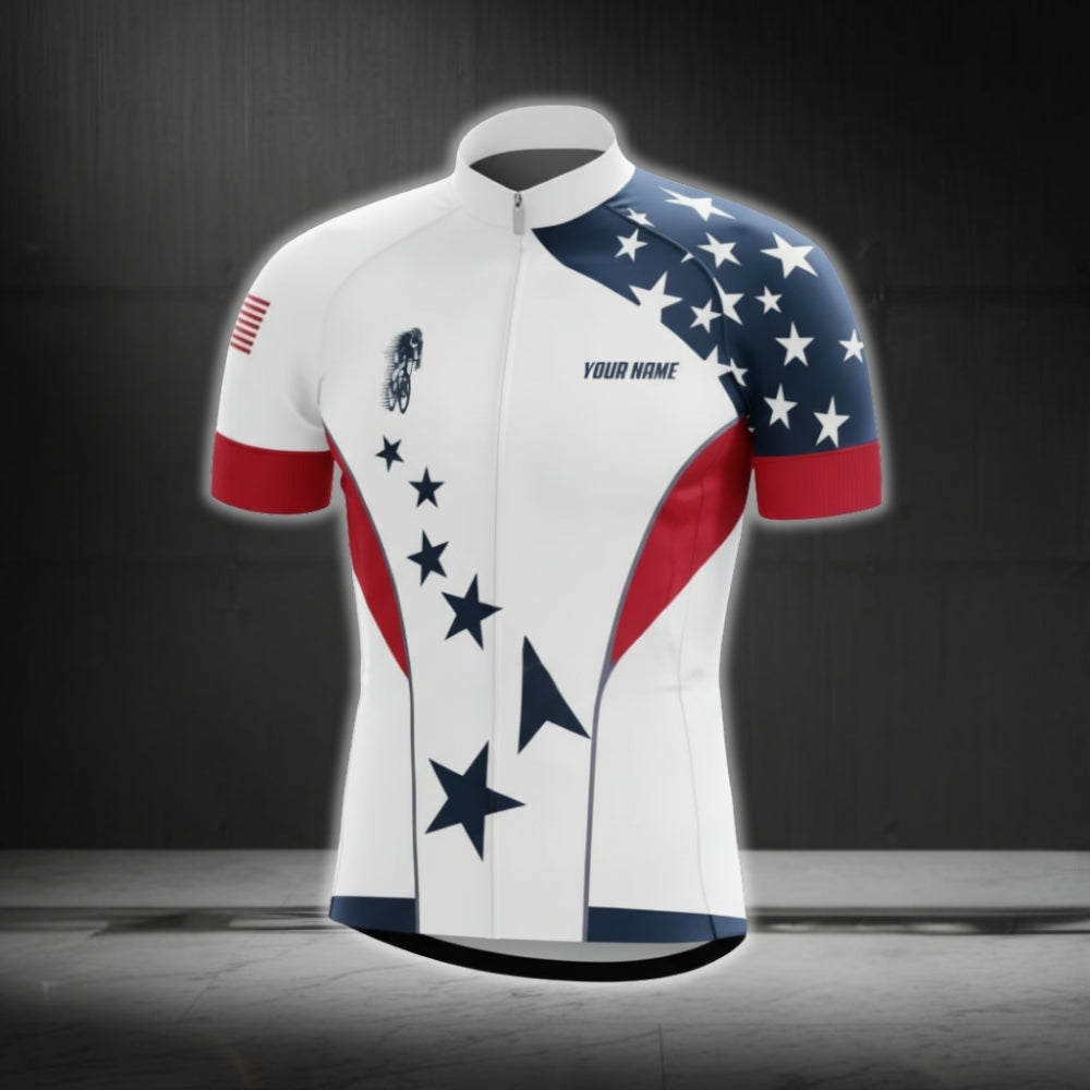 Custom American Flag Cycling Short Sleeve Jersey For Men, Custom Patriotic Cycling Jerseys CG0420