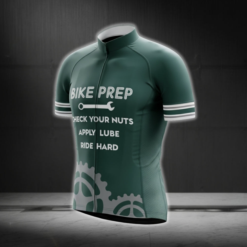 Bike Prep Check Your Nuts Apply Lube Ride Hard Men's Cycling Short Sleeve Jersey, Green Cycling Jerseys  CG0543