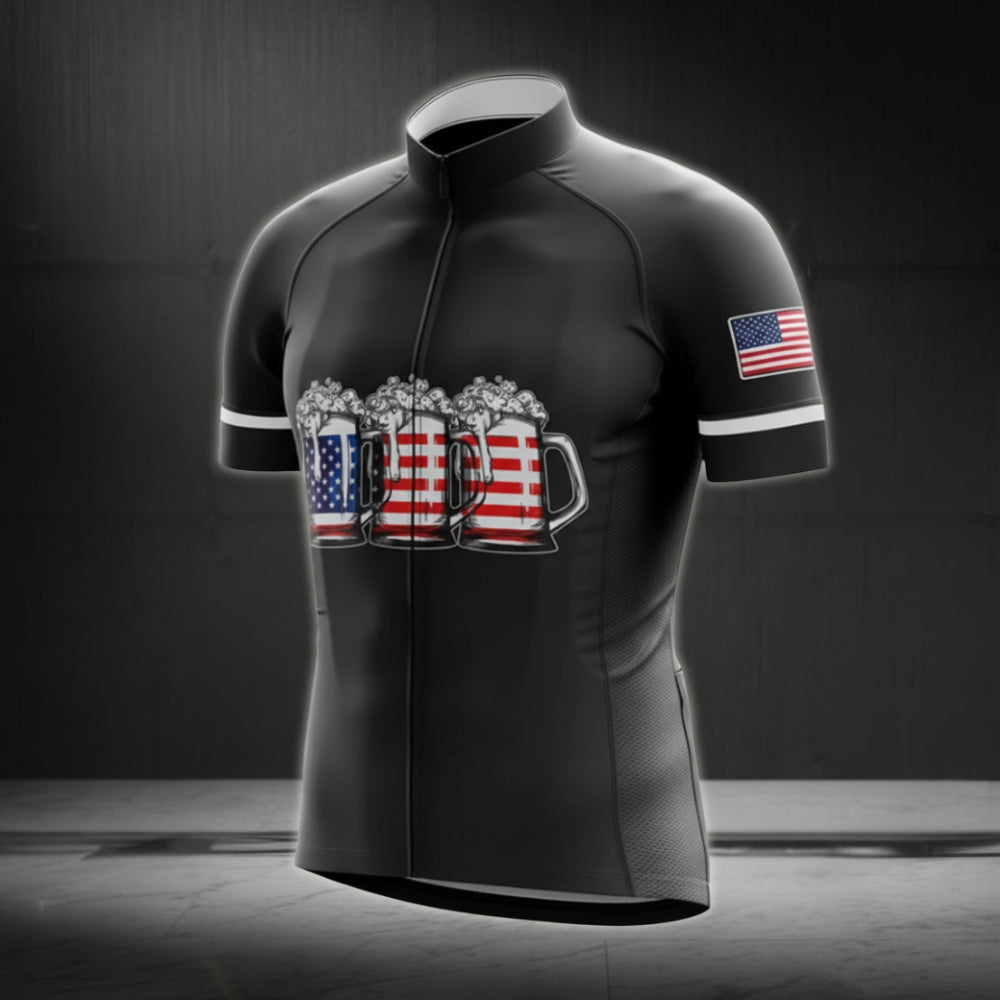 Beer American Flag Cycling Jersey Short Sleeve For Mens, Patriotic Beer Cycling Jerseys CG0048