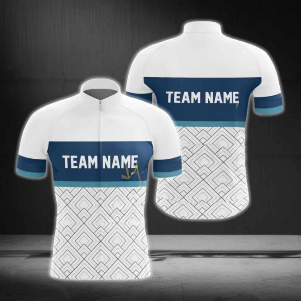 Custom Team White And Blue Cycling Short Sleeve Jersey For Men, Custom Team Cycling Jereys CG0421
