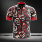 Black And Red Sugar Skull Cycling Short Sleeve Jerseys For Mens, Day Of The Dead Cycling Jerseys CG0200
