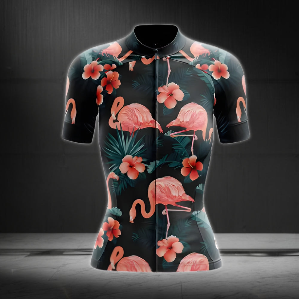 Tropical Flamingo Women's Cycling Short Sleeve Jerseys, Flamingo Cycling Jerseys For Ladies CZ0075