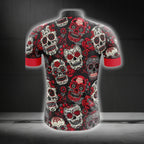 Black And Red Sugar Skull Cycling Short Sleeve Jerseys For Mens, Day Of The Dead Cycling Jerseys CG0200