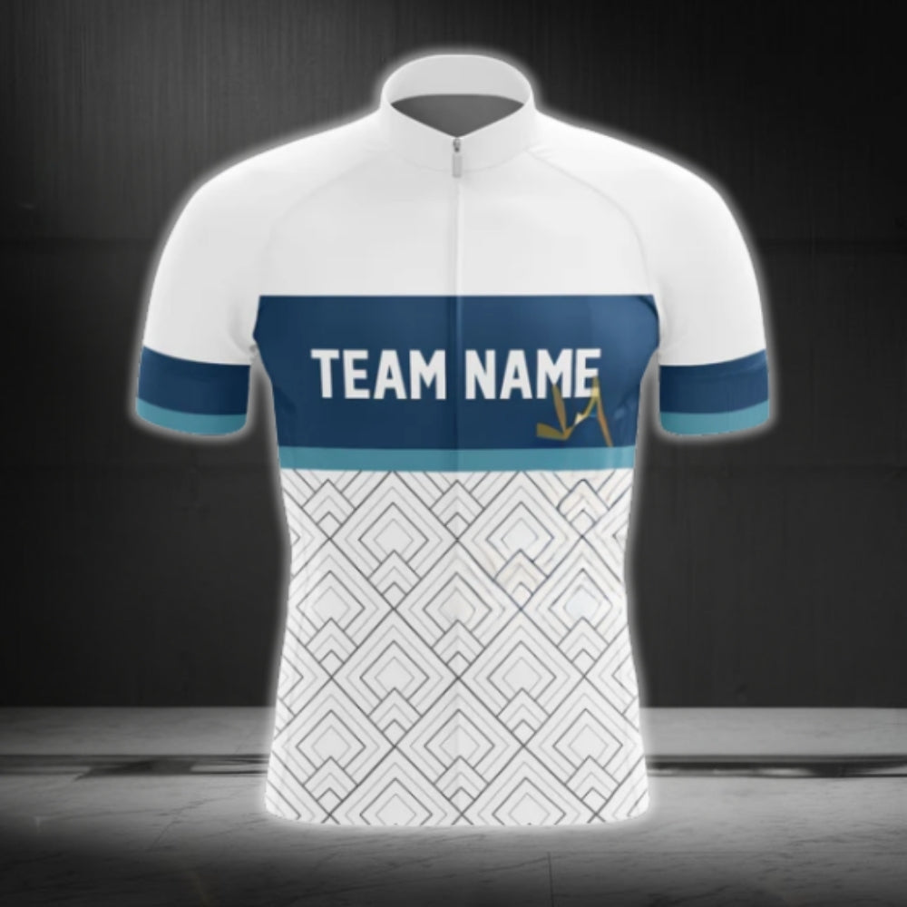 Custom Team White And Blue Cycling Short Sleeve Jersey For Men, Custom Team Cycling Jereys CG0421