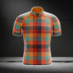 Orange Plaid Cycling Short Sleeve Men Jersey, Plaid Cycling Jerseys CG0544