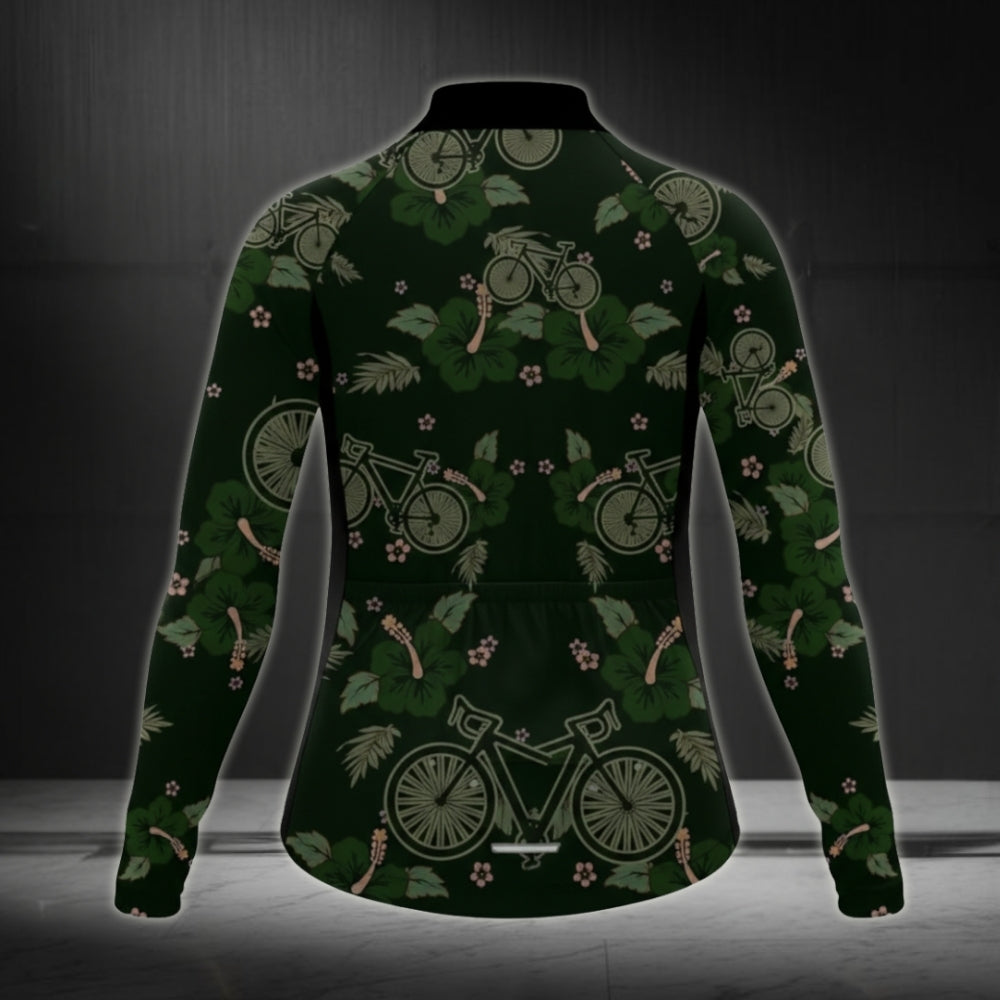 Custom Women's Floral Cycling Long Sleeve Jersey, Custom Cycling Jersey For Women CZ0008