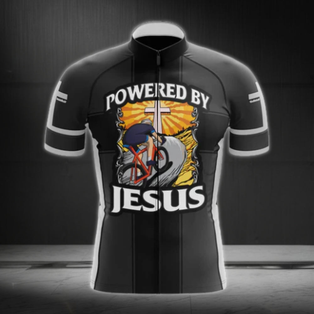 Powered By Jesus Cycling Short Sleeve Jersey Mens, Christian Cycling Jerseys For Men CZ0094