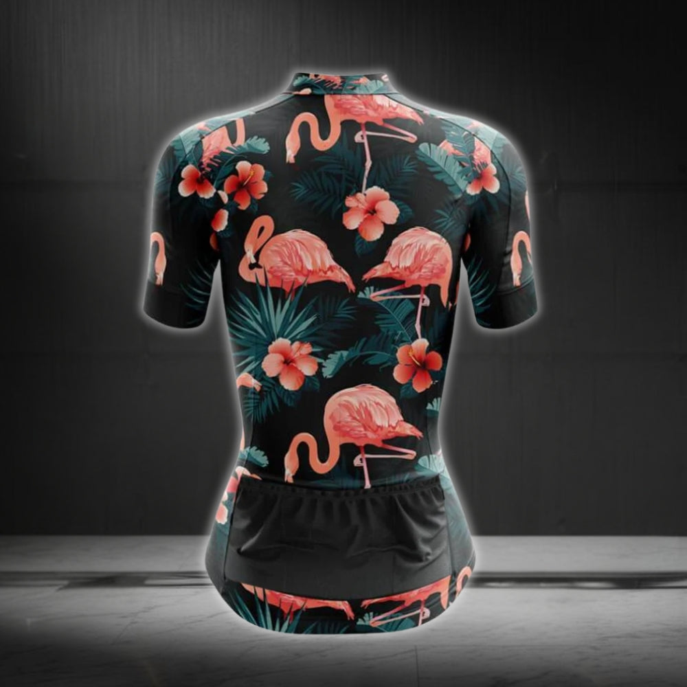 Tropical Flamingo Women's Cycling Short Sleeve Jerseys, Flamingo Cycling Jerseys For Ladies CZ0075